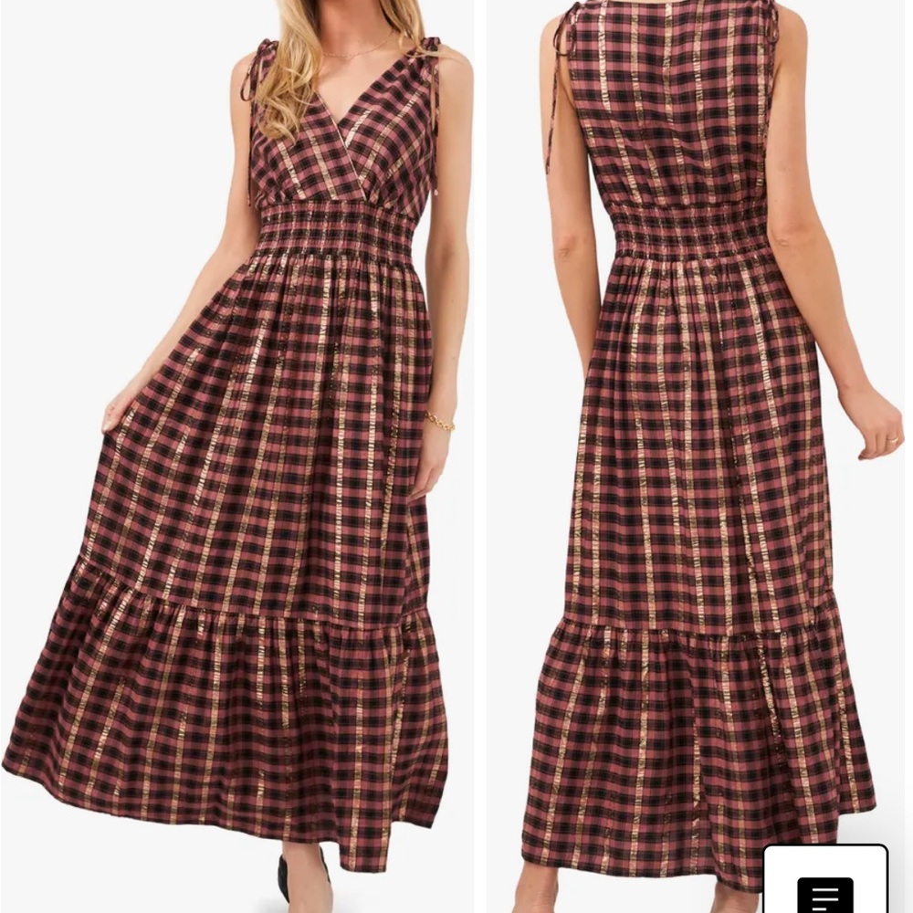 Vince Camtuo Metallic Pucker Plaid Maxi Dress size Small